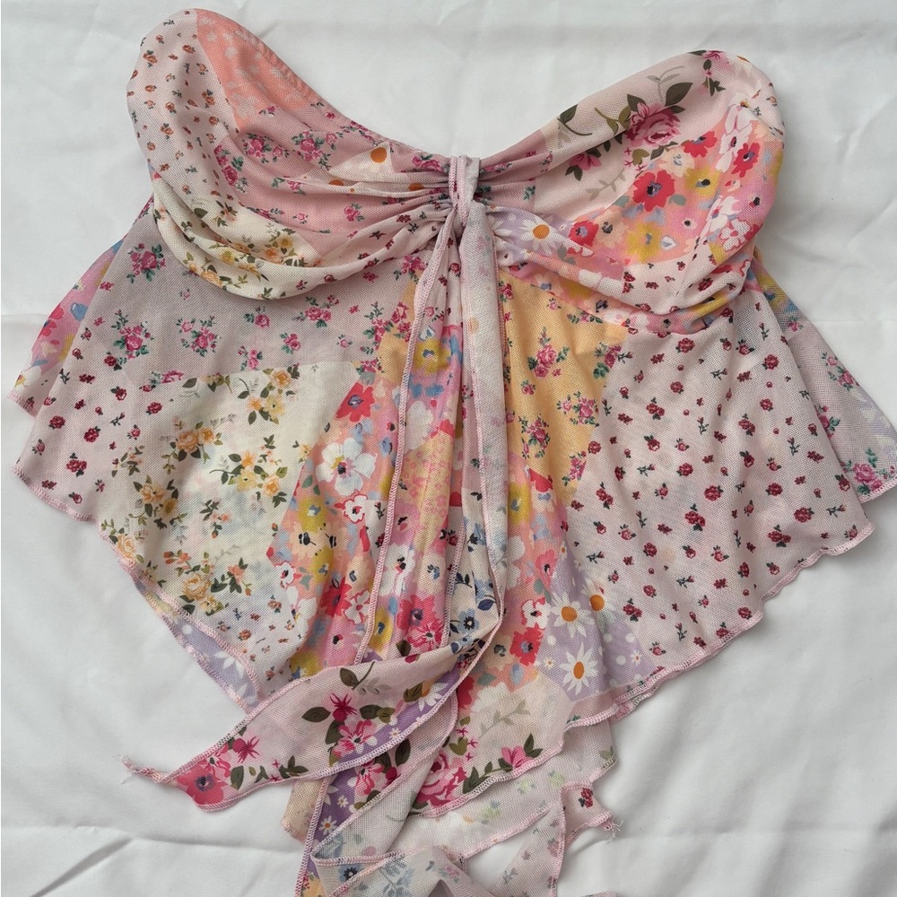 Floral Pink and Multicolor Scarf Top